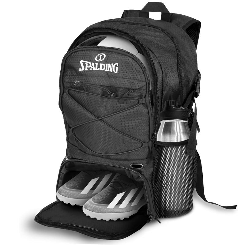 Spalding Soccer Backpack Sports Bag Black Soccer Bag with Ball and Shoe Compartment Use for Track Bags Basketball Sport Ball Accessories Stuff Gifts for Sports Players - Image 2