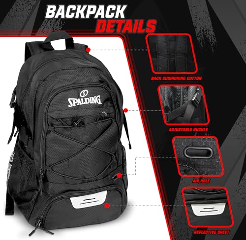 Spalding Soccer Backpack Sports Bag Black Soccer Bag with Ball and Shoe Compartment Use for Track Bags Basketball Sport Ball Accessories Stuff Gifts for Sports Players - Image 3