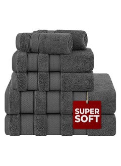 Safi Plus 6-Piece Towel Set 100% Turkish Genuine Cotton Super Soft & Absorbent Luxury Hotel Quality 600 GSM Cotton Bathroom Towels, 2 Bath Towels, 2 Hand Towels, 2 Washcloths, Grey  - Image 1