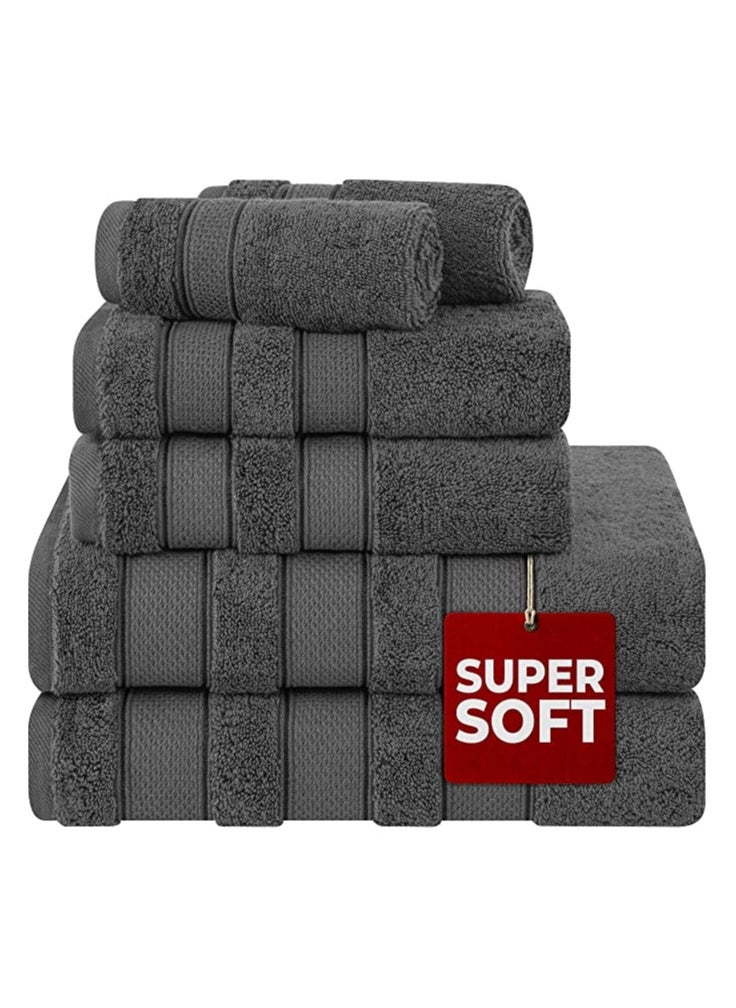 Safi Plus - 6-Piece Towel Set 100% Turkish Genuine Cotton Super Soft & Absorbent Luxury Hotel Quality 600 GSM Cotton Bathroom Towels, 2 Bath Towels, 2 Hand Towels, 2 Washcloths, Grey - Image 1