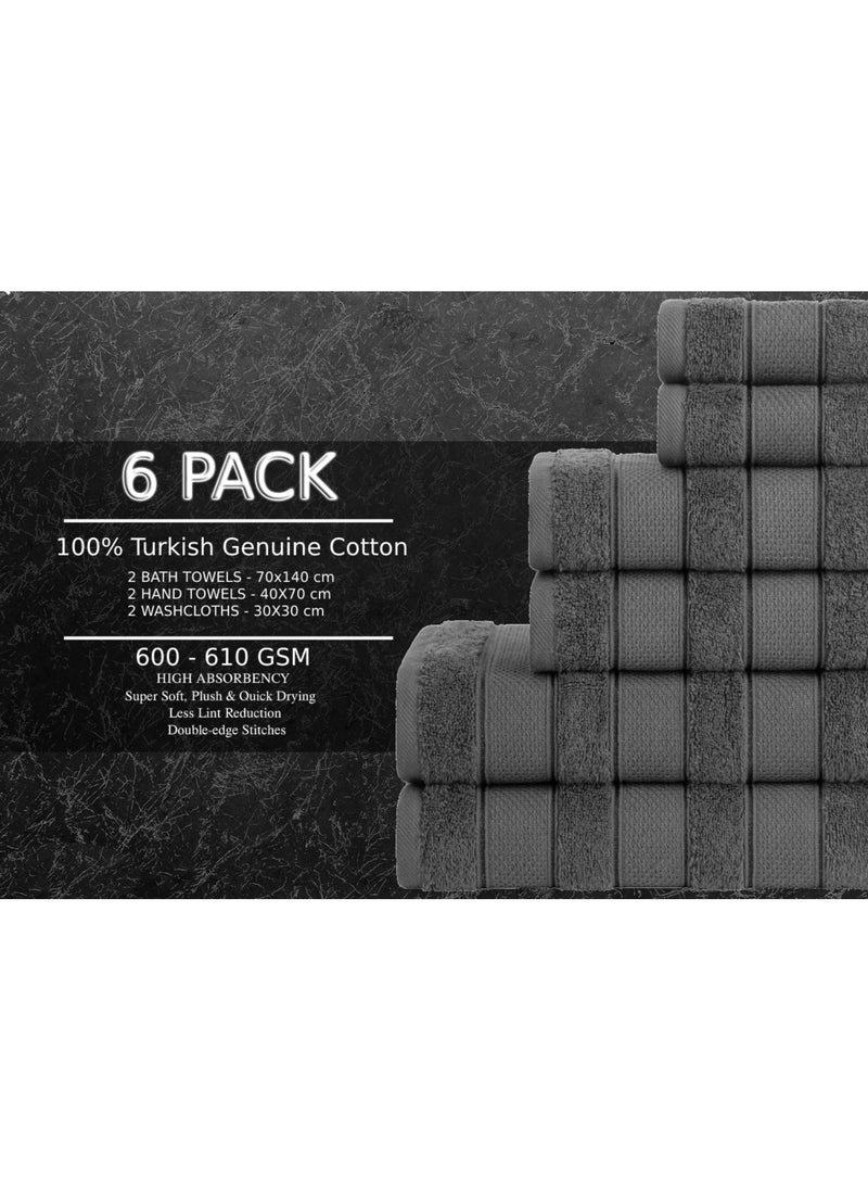 Safi Plus - 6-Piece Towel Set 100% Turkish Genuine Cotton Super Soft & Absorbent Luxury Hotel Quality 600 GSM Cotton Bathroom Towels, 2 Bath Towels, 2 Hand Towels, 2 Washcloths, Grey - Image 1
