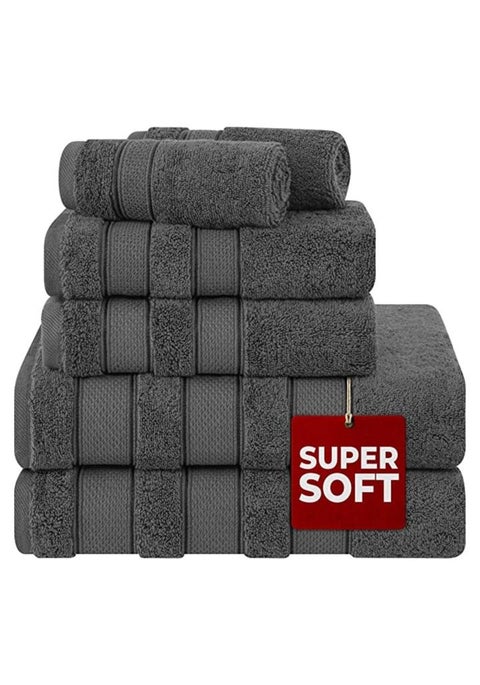 6-Piece Towel Set 100% Turkish Genuine Cotton Super Soft & Absorbent Luxury Hotel Quality 600 GSM Cotton Bathroom Towels, 2 Bath Towels, 2 Hand Towels, 2 Washcloths, Grey