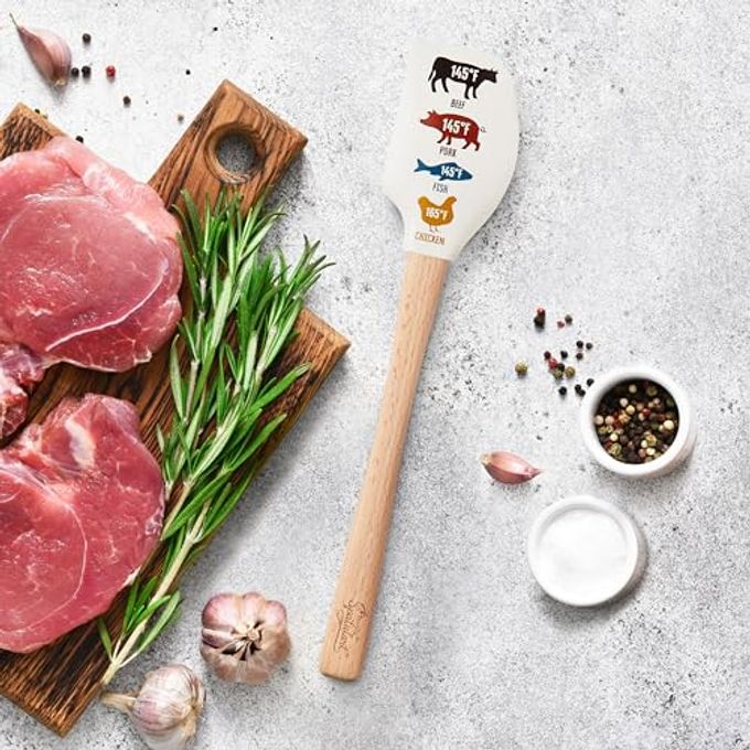 Tovolo Spatulart Meat Conversions Silicone Spatula with Wood Handle  BPA Free, Heat-Resistant, Ideal for Baking, Mixing & Meal Prep - Image 5