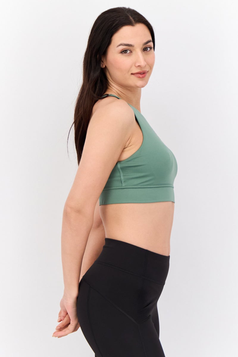 PUMA WomenSportswear Fit Brand Logo Padded Sports Bra, Sage Green - Image 2
