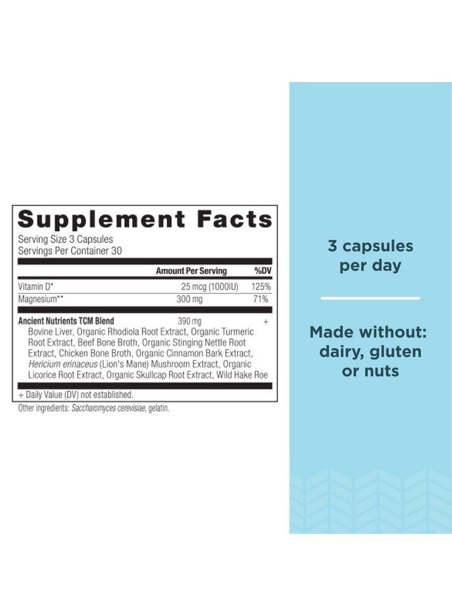 آينشنت نيوترشن مكمل غذائي غني بالمغنيسيوم من شركة Ancient Nutrition، بتركيز 300 ملغ من المغنيسيوم مع فيتامين د لدعم المناعة، أعشاب مُكيفة، مُنشَّط بالإنزيمات، مناسب لحمية الباليو والكيتو، 90 كبسولة - Image 2