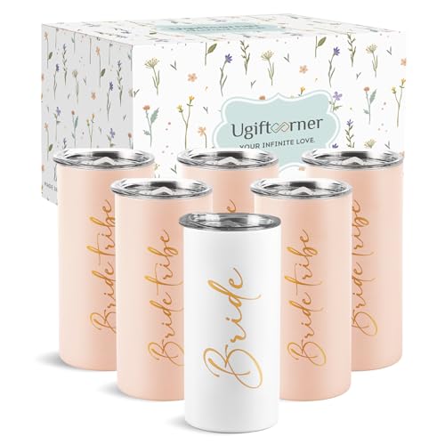 Ugiftcorner Bride Tribe Gifts Set of 6 Cups Bachelorette Party Favors Wedding Gifts for Bridesmaid Bride Stainless Steel Skinny Tumbler with Lid and Straw 15 OZ Pink - Image 4