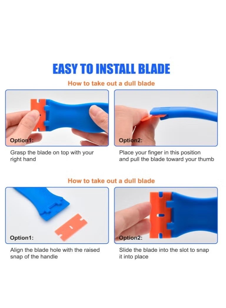 2 Pcs Plastic Razor Blade Scraper and 20 Pcs Blades, Remove Label Decal Tool,Forwithout Scratches Plastic Razor Blade Scraper, Adhesive Remover for Kitchen Appliances,Stickers and Paints on Window - Image 2