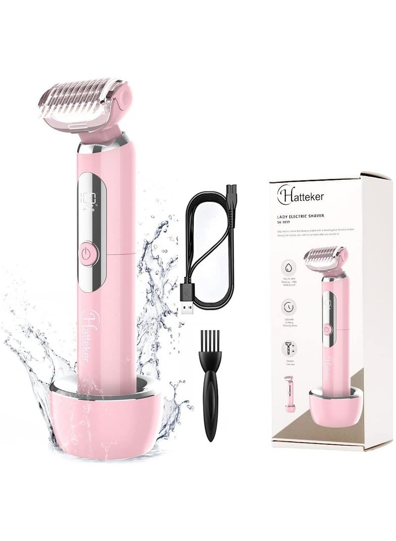 Hatteker Electric Lady Shaver Razor Wet and Dry Waterproof Bikini Trimmer for Women Painless Rechargeable Legs Underarms Hair Remover with Extendable Handle - Image 1