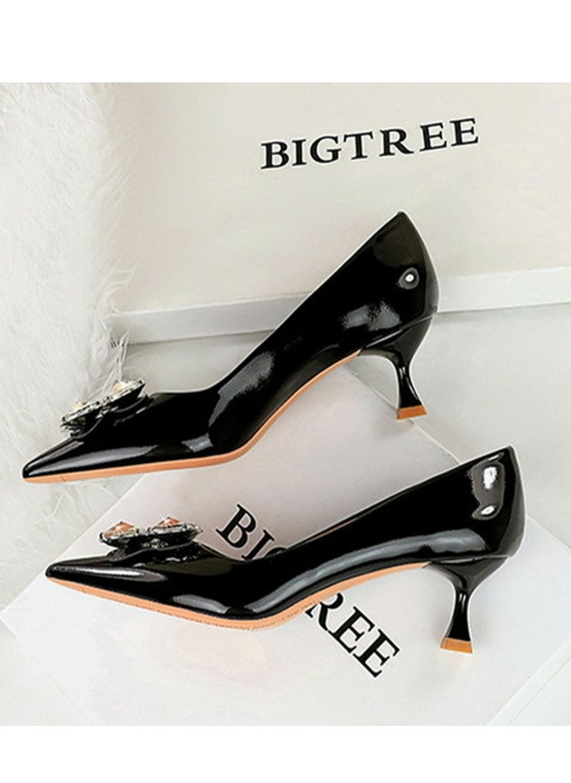BIGTREE Women's Closed Pointed Toe Stiletto Pump Rhinestone Decoration Mid Heels Black 5.5 CM  - Image 3