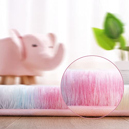 AROGAN Soft Rainbow Area Rugs for Girls Room 4x6 Feet, Fluffy Girls Bedroom Rugs, Princess Rug, Cute Colorful Carpet for Kids Teens Nursery Toddler, Pink - Image 4
