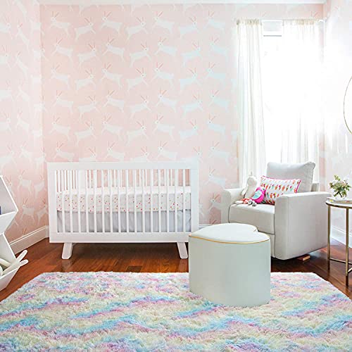 AROGAN Soft Rainbow Area Rugs for Girls Room 4x6 Feet, Fluffy Girls Bedroom Rugs, Princess Rug, Cute Colorful Carpet for Kids Teens Nursery Toddler, Pink - Image 5