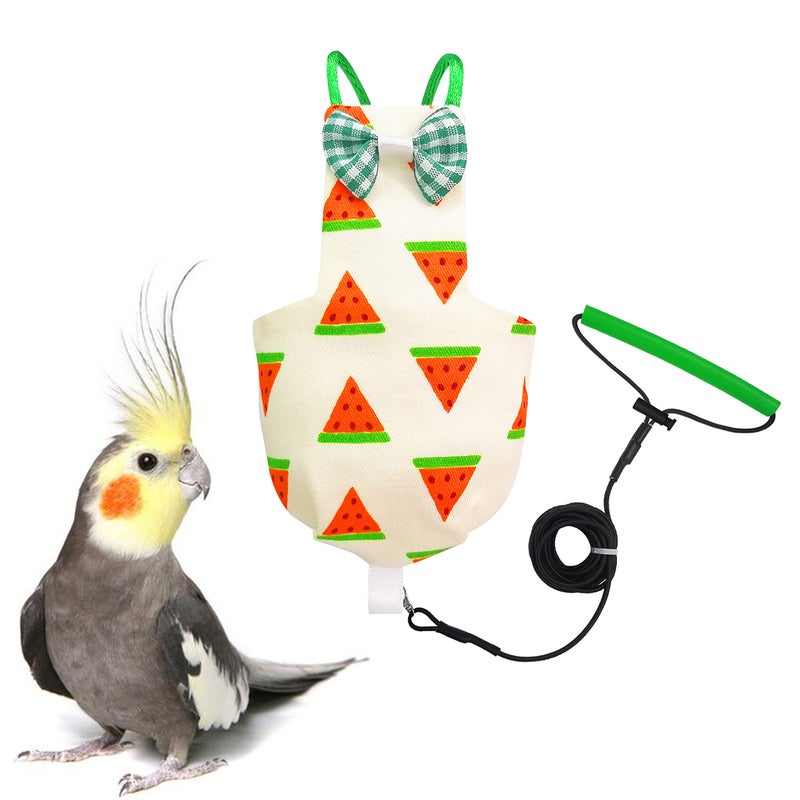 VANTRONIK VANFAVORI Bird Diaper Harness Flight Suit Clothes with 80 Inch Flying Leash for Parrots Cockatiel Pet Birds, Watermelon,Including A Cotton Pad - Image 1