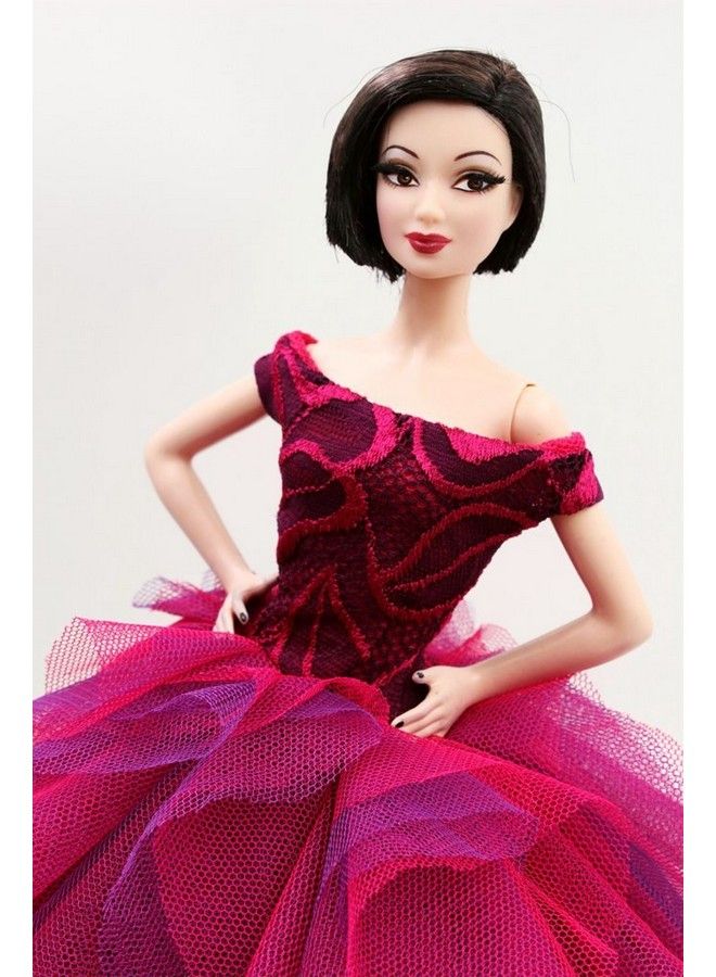 Cora Gu [Handmade Dress Fit For 12" Doll] Cora Gu Classic Off Shoulder Fuchsia Rose Lace Dress/Wedding Gowns Fit For 12" Fashion Doll [Doll'S Not Included] - Image 4