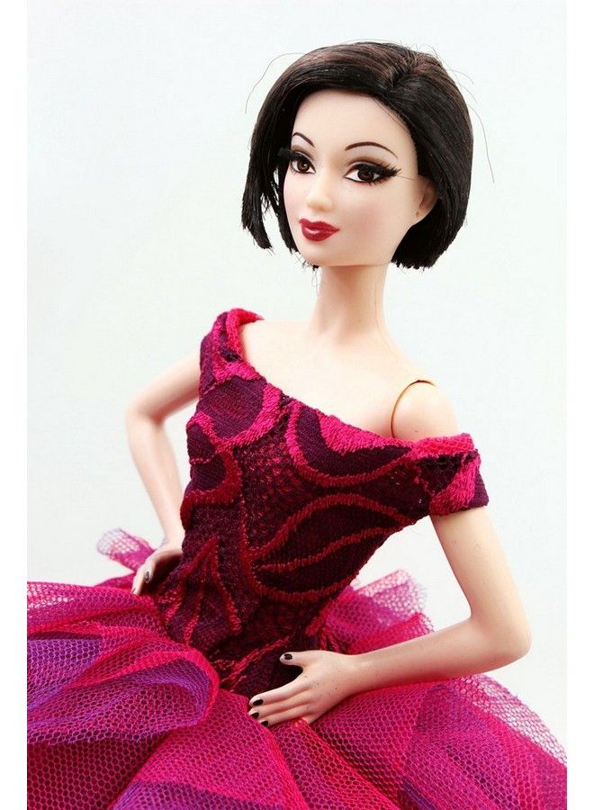 Cora Gu [Handmade Dress Fit For 12" Doll] Cora Gu Classic Off Shoulder Fuchsia Rose Lace Dress/Wedding Gowns Fit For 12" Fashion Doll [Doll'S Not Included] - Image 5