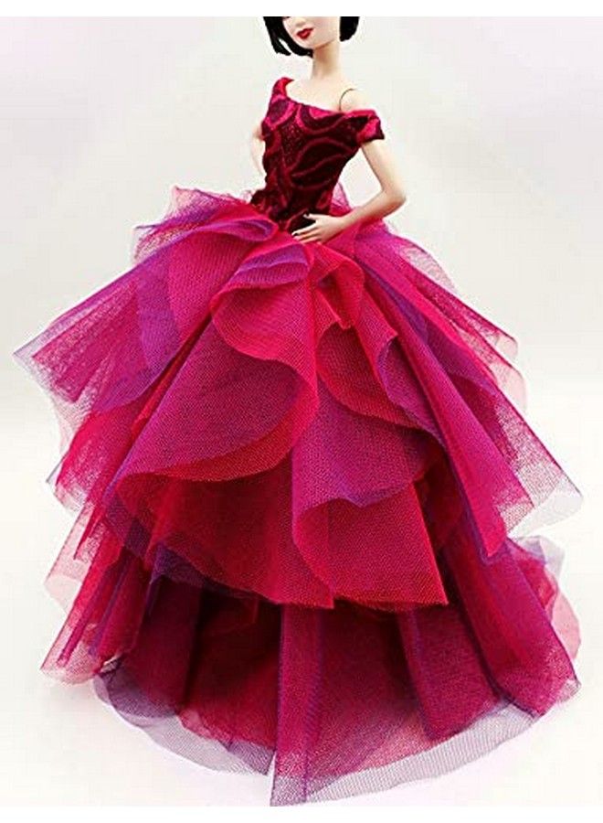 Cora Gu [Handmade Dress Fit For 12" Doll] Cora Gu Classic Off Shoulder Fuchsia Rose Lace Dress/Wedding Gowns Fit For 12" Fashion Doll [Doll'S Not Included] - Image 2