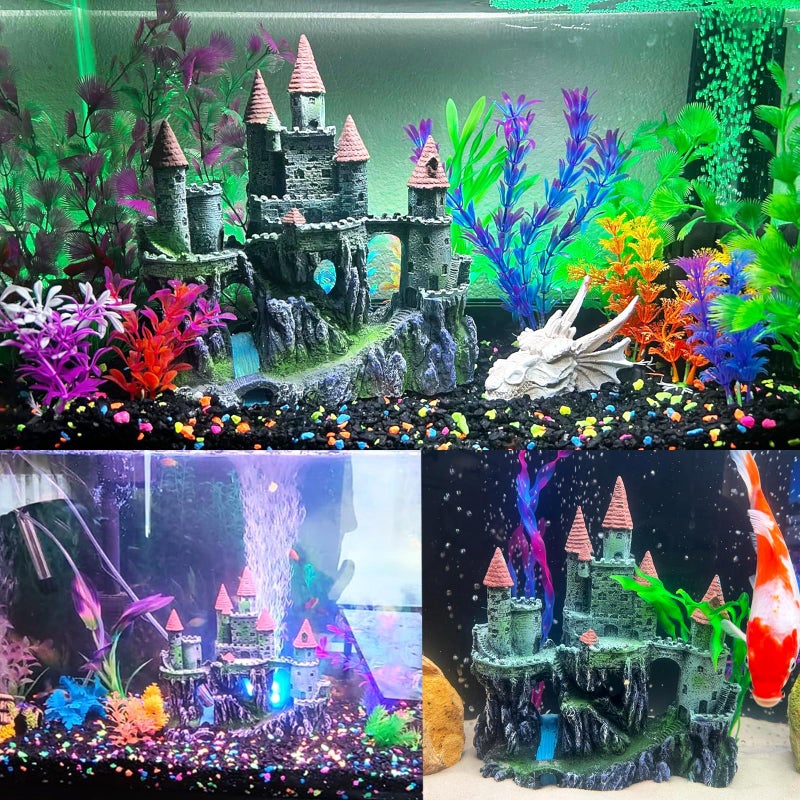 MUYG Aquarium Castle Decorations,Resin Castle for Fish Tank with Randomly Color Plants Decor Accessories for Freshwater and Saltwater Fish Tanks (Red) - Image 2