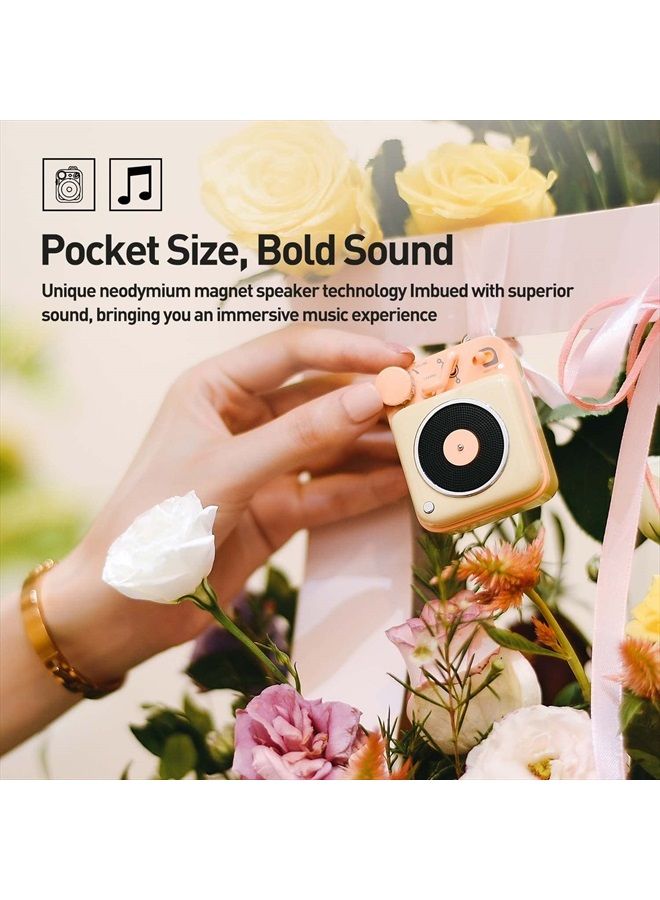 Muzen Mini Bluetooth Speaker, Button Metal 3W Portable Vintage Wireless Rechargeable High Definition Loud Volume Audio Speaker with Lanyard, Classic Retro Gift for Birthday Outdoor - Image 3