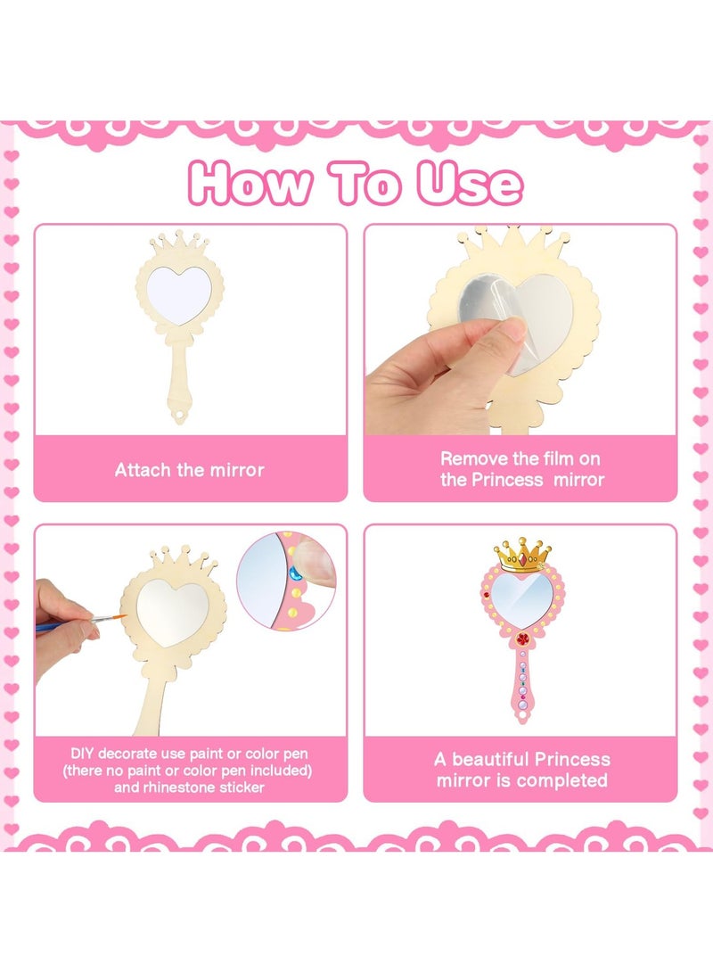 السيد باندا 12 مجموعة من المرايا الخشبية الحرفية، ديكور خاص للفتيات لتزيين مرايا الأميرات الخاصة بهن، تزيين يدوي للمرايا الخشبية، أنشطة فنية، حرف لعيد الميلاد، زينة لحفلات الأميرات - Image 3