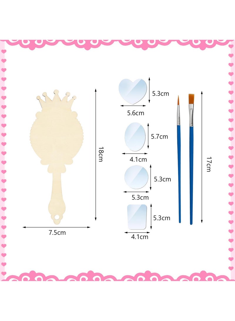 السيد باندا 12 مجموعة من المرايا الخشبية الحرفية، ديكور خاص للفتيات لتزيين مرايا الأميرات الخاصة بهن، تزيين يدوي للمرايا الخشبية، أنشطة فنية، حرف لعيد الميلاد، زينة لحفلات الأميرات - Image 2