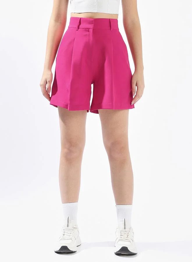 Hubberholme Magenta Tailored Shorts for Women Tailored Fit 91% Polyester 9% Spandex Button Closure