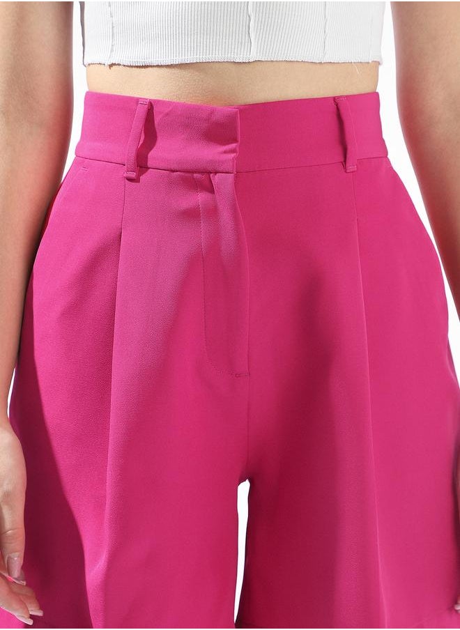 Hubberholme Magenta Tailored Shorts for Women Tailored Fit 91% Polyester 9% Spandex Button Closure  - Image 5
