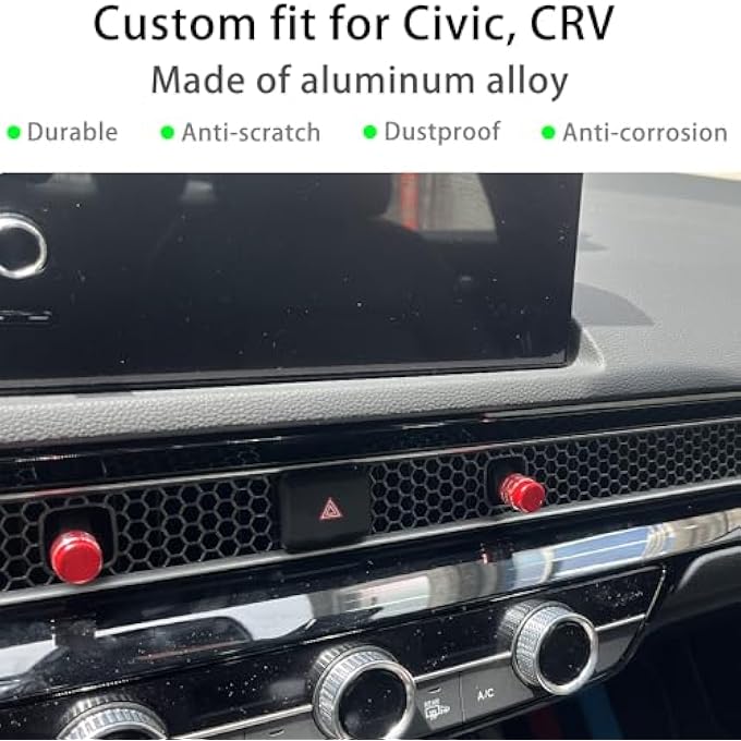 rayihni Vent Knob Cover for Honda Civic 11th Gen Accessories 2022 2023 2024 for Honda CRV 2023 2024 Vent Control Knob Cap AC Vent Lever Trim AC Wind Outlet Lever Ring 4 Pcs Red - Image 2