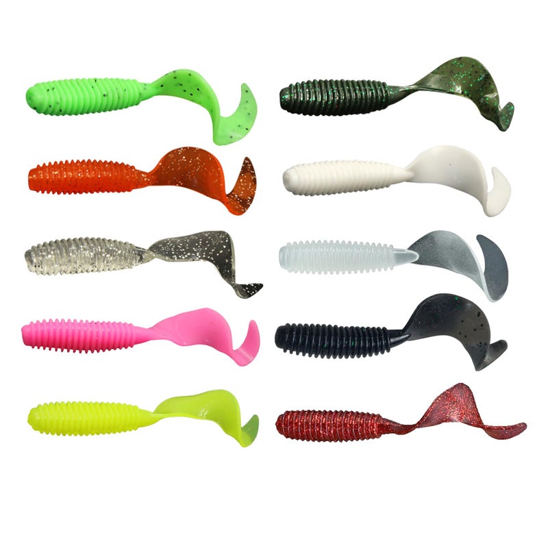 Eupheng Twist Tail Swimbait Fishing Lure, Grub Saltwater Fishing Soft Bait Trailer, 2.3in/6cm, 2.7in/7cm Pack of 100PCS, for Bass Crappie Fishing - Image 1