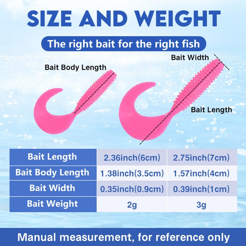 Eupheng Twist Tail Swimbait Fishing Lure, Grub Saltwater Fishing Soft Bait Trailer, 2.3in/6cm, 2.7in/7cm Pack of 100PCS, for Bass Crappie Fishing - Image 3