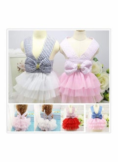 SYOSI Pet Dog Dress for Girl and Boy Doggy Cats Rabbit Fancy Adorable Striped Mesh Dress Princess Petite Vest Doggie Bowknot Dresses for Small Dogs Pomeranian Chihuahua Skirt Pet Puppy (Pink M)  - Image 5