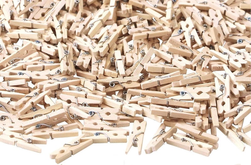 Prescent Small Mini Wooden Clips for Pictures, Gift Packaging, Art and Craft, DIY, Decoration and Much More (Natural 1 Inch - Pack of 100) - Image 1