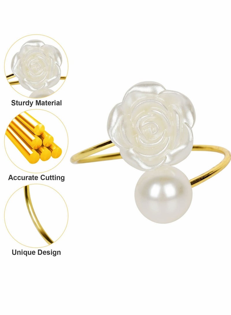 Y&D Napkin Rings White Rose Pearl Dining Table Ring Holder Vintage Paper Towel Rings For Valentine's Day Wedding Banquet Home Decorations (6 Pcs)  - Image 2