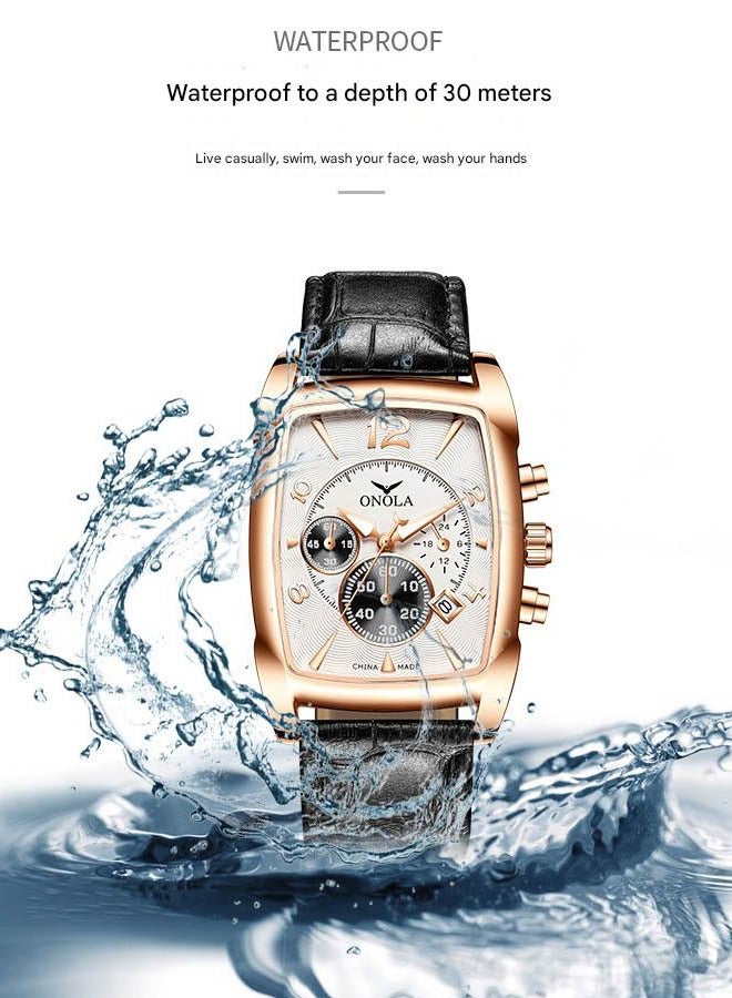 ONOLA ​​ONOLA Men's Business Quartz Watch - Rose Gold Case with White Dial, Multi-function Calendar Display, Stainless Steel Strap, Classic & Modern Design, Ideal Gift Choice​​  - Image 4