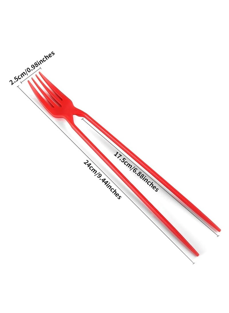 10PCS New Disposable Home Chopsticks Fork, Portable Black and Red Disposable Plastic Chopsticks Fork 2-in-1 Multifunctional Tableware Suitable for Camping Outdoor Party (Red)  - Image 3