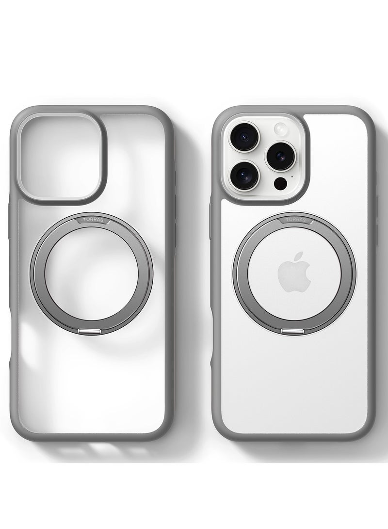 TORRAS Upgraded 360°Rotatable Magnetic Ring for iPhone 16 Pro Max Case, Fit for MagSafe with Stand & Ring Holder, 16FT Mil-Grade Shockproof, Protective Kickstand, Translucent,  for iPhone 16 Pro Max Phone Case Ostand R Fusion, Grey Titanium Grey - Image 2