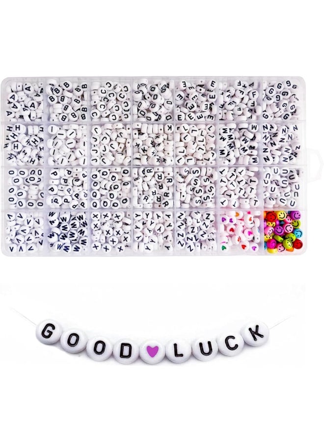 1400Pcs 4x7mm Acrylic Round White Letter Beads Bulk for Bracelets Jewelry Making Necklace Keychain Sunglasses DIY (Small Hole)