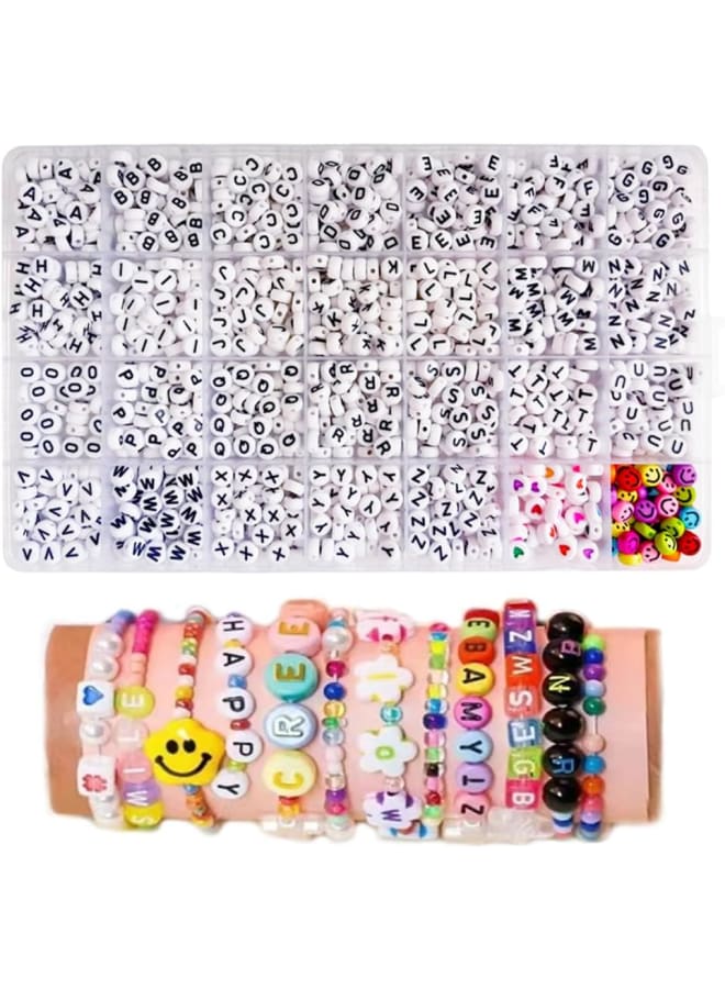 1400Pcs 4x7mm Acrylic Round White Letter Beads Bulk for Bracelets Jewelry Making Necklace Keychain Sunglasses DIY (Small Hole)