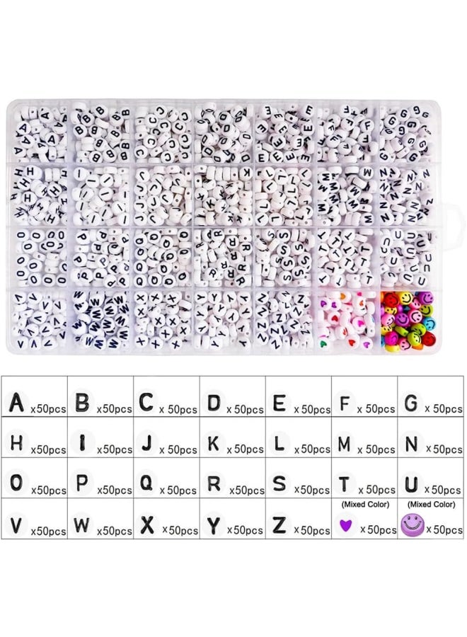 1400Pcs 4x7mm Acrylic Round White Letter Beads Bulk for Bracelets Jewelry Making Necklace Keychain Sunglasses DIY (Small Hole)