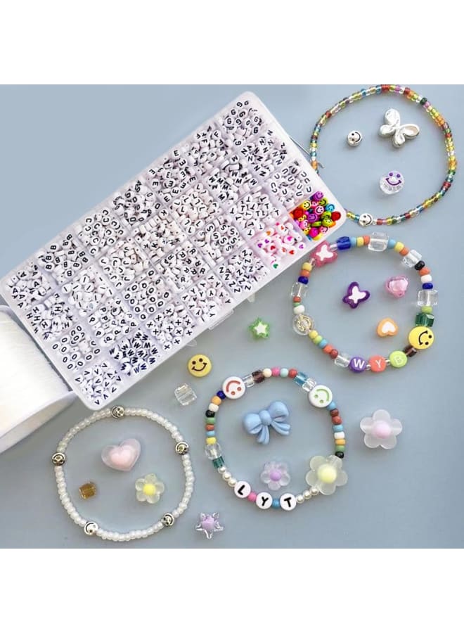1400Pcs 4x7mm Acrylic Round White Letter Beads Bulk for Bracelets Jewelry Making Necklace Keychain Sunglasses DIY (Small Hole)