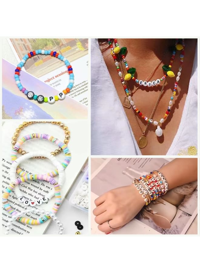 1400Pcs 4x7mm Acrylic Round White Letter Beads Bulk for Bracelets Jewelry Making Necklace Keychain Sunglasses DIY (Small Hole)