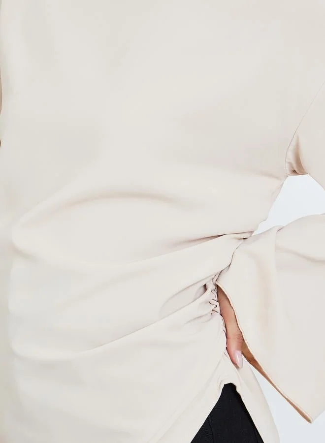 Styli Women Beige Asymmetric Hem Flared Sleeve Blouse