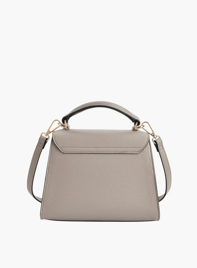 Celeste Women Textured Satchel Bag with Buckle Accent and Snap Button Closure
