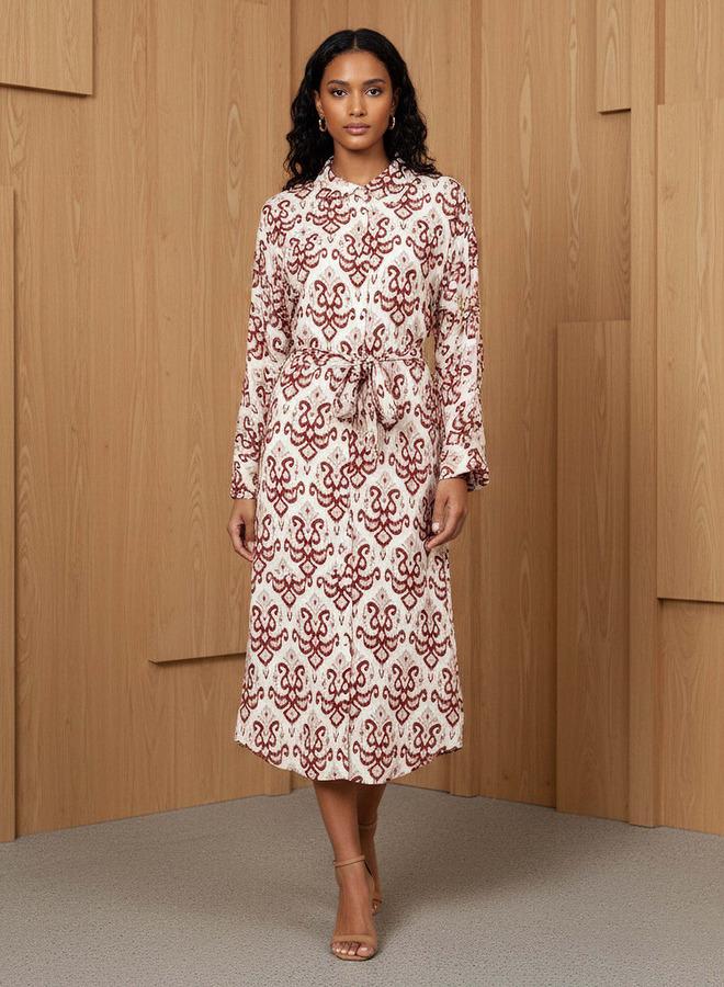 Splash FAV Printed Cotton Workwear Dress with High-Low Hemline - Image 1