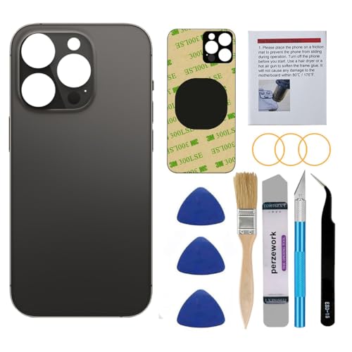 Perzework بديل زجاج خلفي OEM متوافق مع آيفون 14 برو ماكس 6.7 بوصة (أسود فضائي) مع مجموعة أدوات الإصلاح ومواد لاصقة مثبتة مسبقًا - Image 1