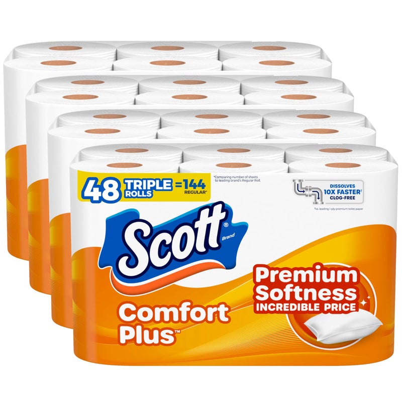 Scott ComfortPlus Toilet Paper, 48 Triple Rolls, 231 Sheets per Roll, Septic-Safe, 1-Ply Toilet Tissue (Packaging May Vary) - Image 1