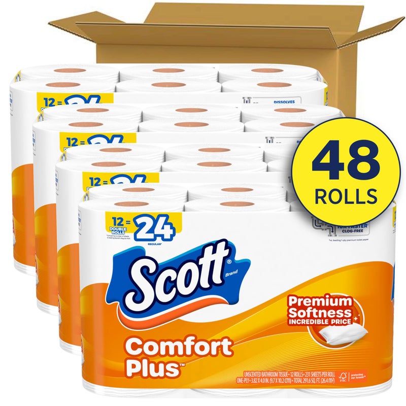 Scott ComfortPlus Toilet Paper, 48 Triple Rolls, 231 Sheets per Roll, Septic-Safe, 1-Ply Toilet Tissue (Packaging May Vary) - Image 2