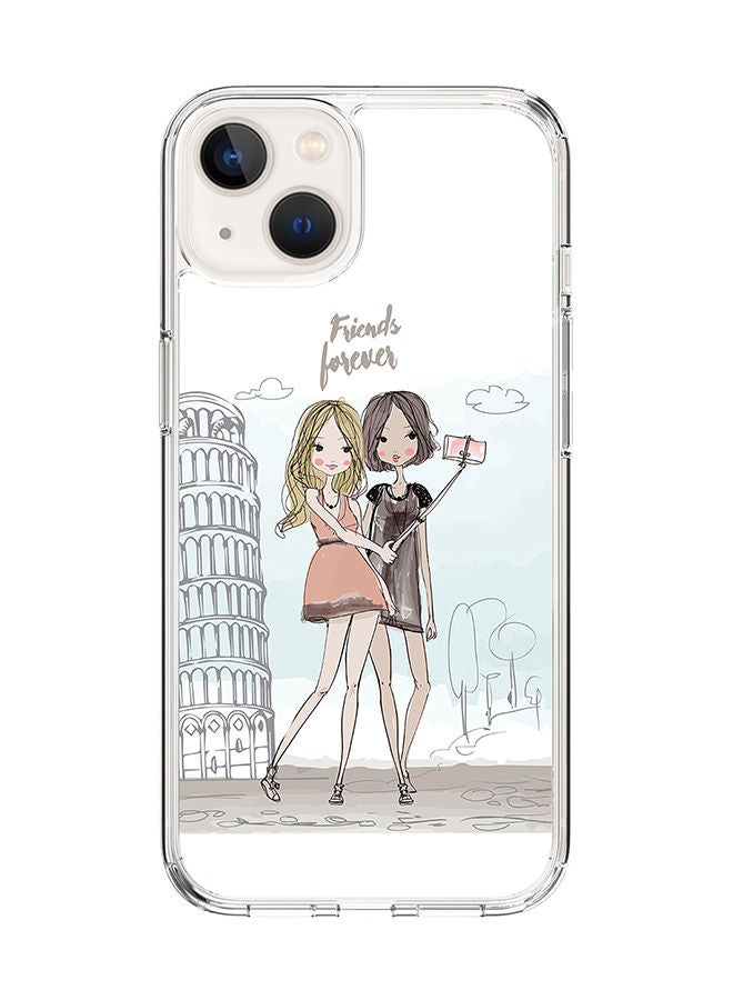 Stylizedd Classic Clear Case for Apple iPhone 14 Hybrid Soft Case Flexible Edges Anti Drop TPU PC Gel Thin Transparent Cover [ Designed for Apple iPhone 14 ] - Friends Forever Full Print - Image 1