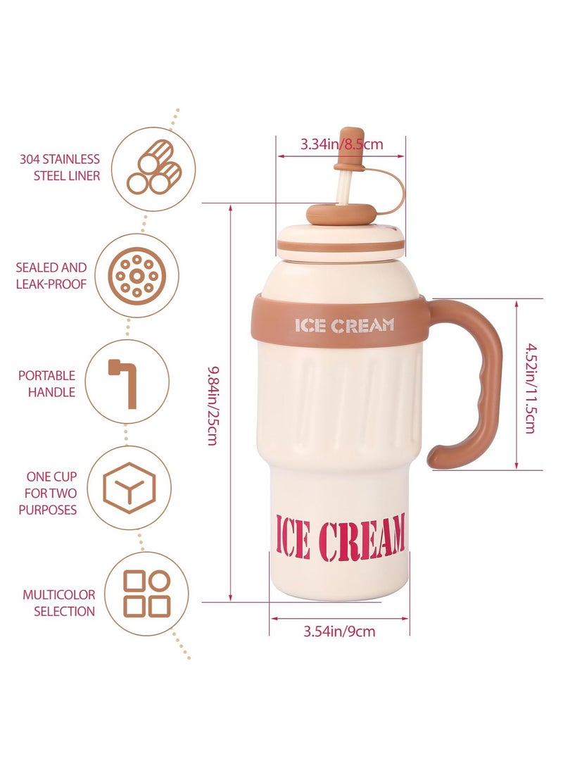 Arabest 1L Tumbler with Handle and Straw,100% Leakproof Insulated Tumbler with Handle Lid and Straw,Reusable Water Bottle,Made of Stainless Steel,for Water, Iced Tea or Coffee (White) - Image 3