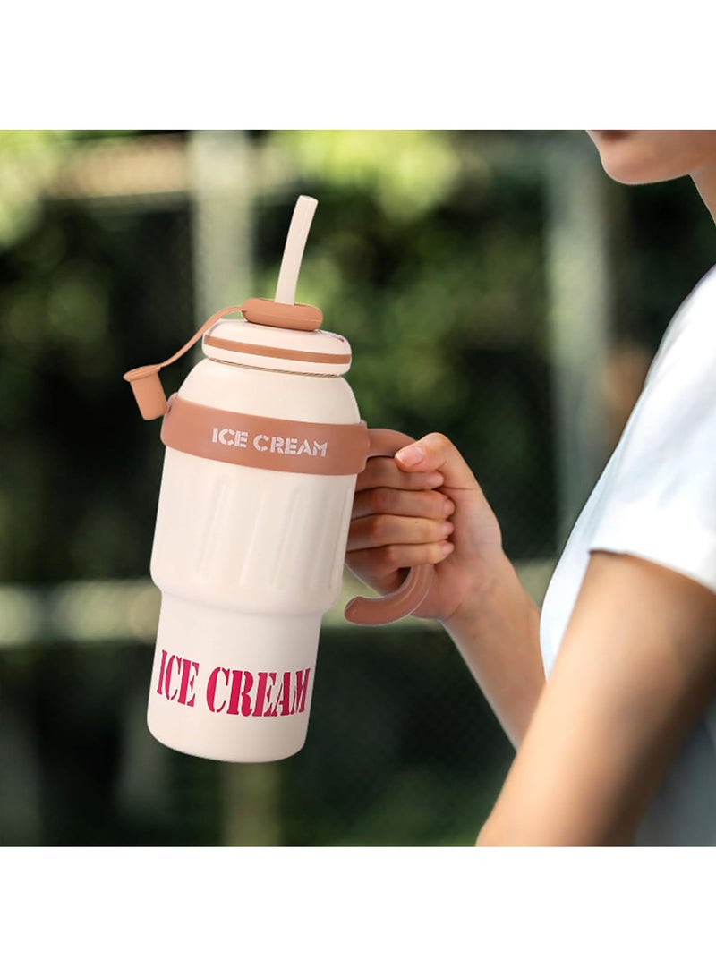 Arabest 1L Tumbler with Handle and Straw,100% Leakproof Insulated Tumbler with Handle Lid and Straw,Reusable Water Bottle,Made of Stainless Steel,for Water, Iced Tea or Coffee (White) - Image 5