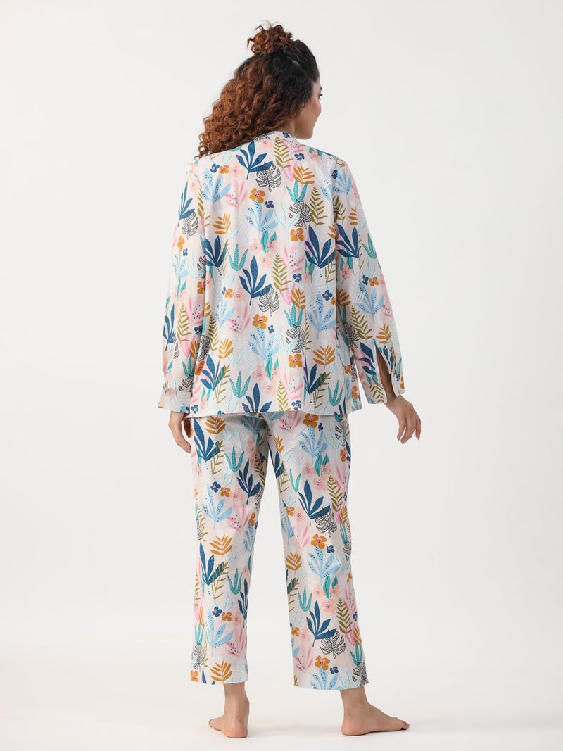 SAY Women's Cotton Night Suit Set Cami with Shirt and Pyjama Lounge Wear Night Dress Multicolour - Image 3