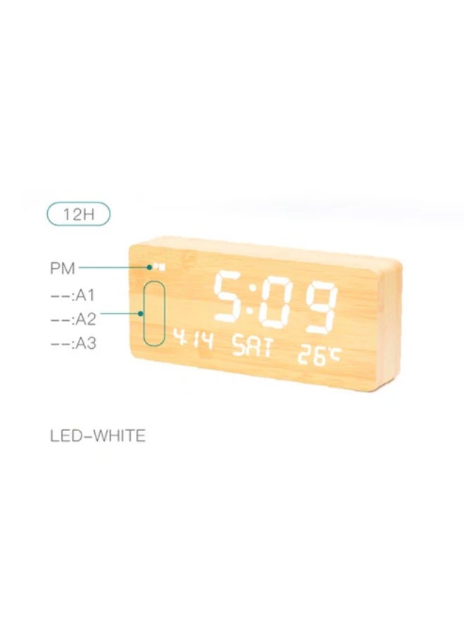 كروني ساعة منبه خشبية كروني 1501 بتقويم دائم LED وميزان حرارة وساعة منبه لأيام الأسبوع - Image 2